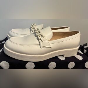 Marc Fisher White Chain-Detail Slip-On Loafers size 9